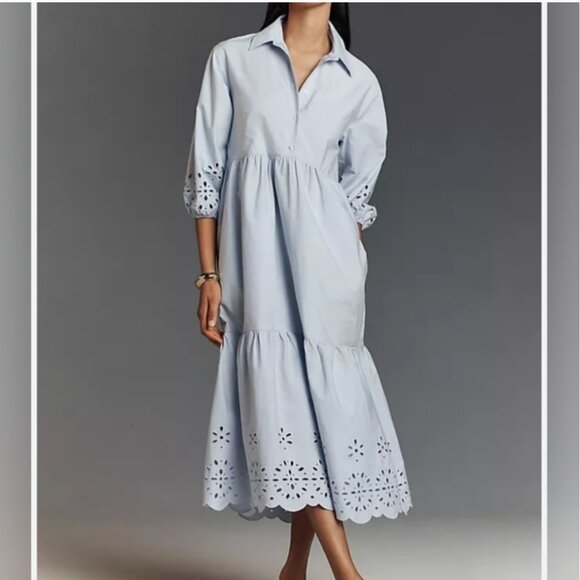 Anthropologie Maeve Bettina Midi Dress In Light Blue size L - Picture 1 of 7